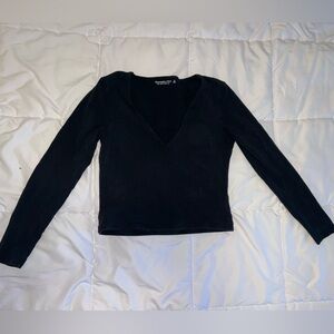 Abercrombie & Fitch Black V-Neck Long Sleeve Top